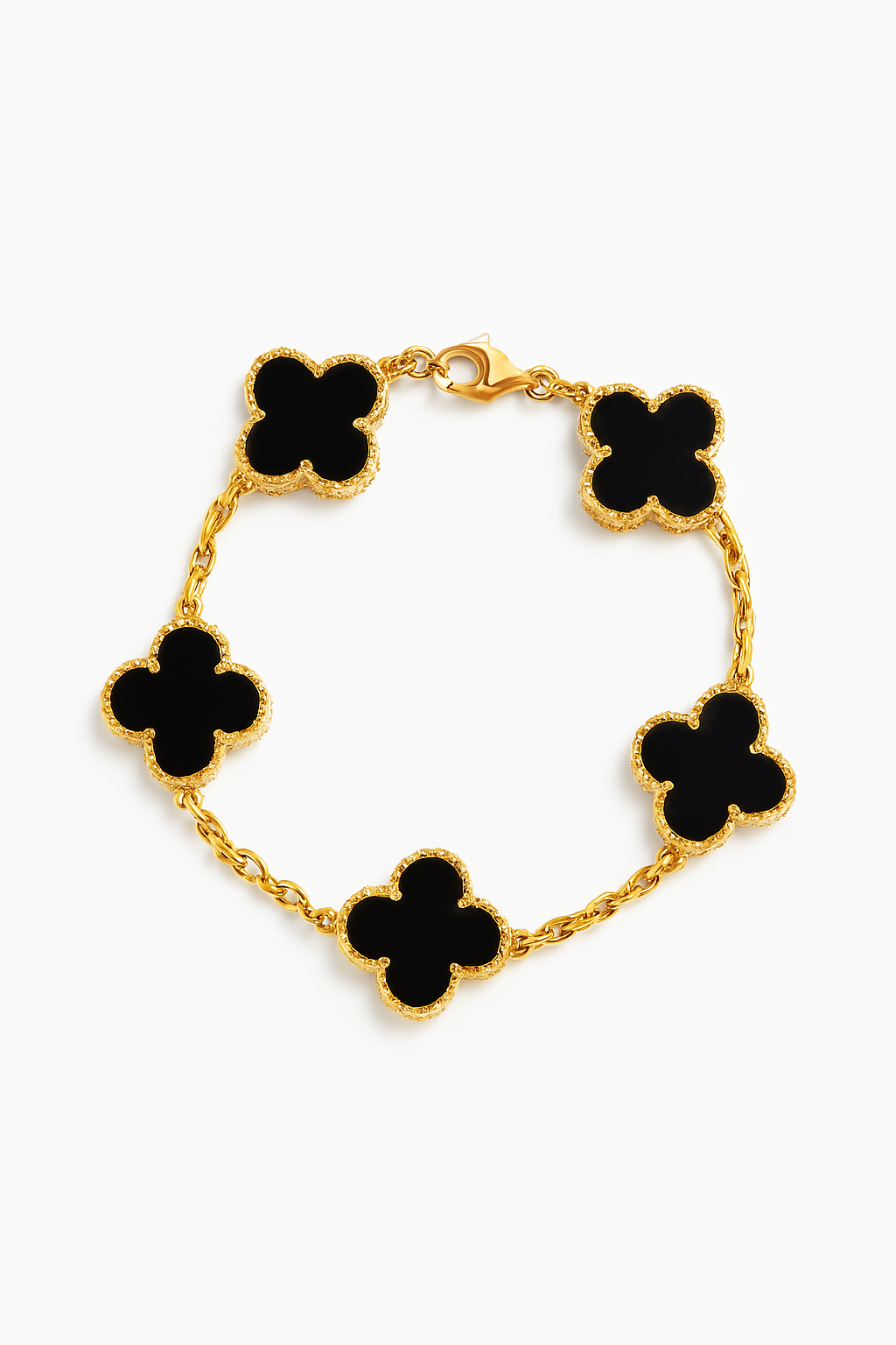Pulsera Onix Trébol Oro 18k