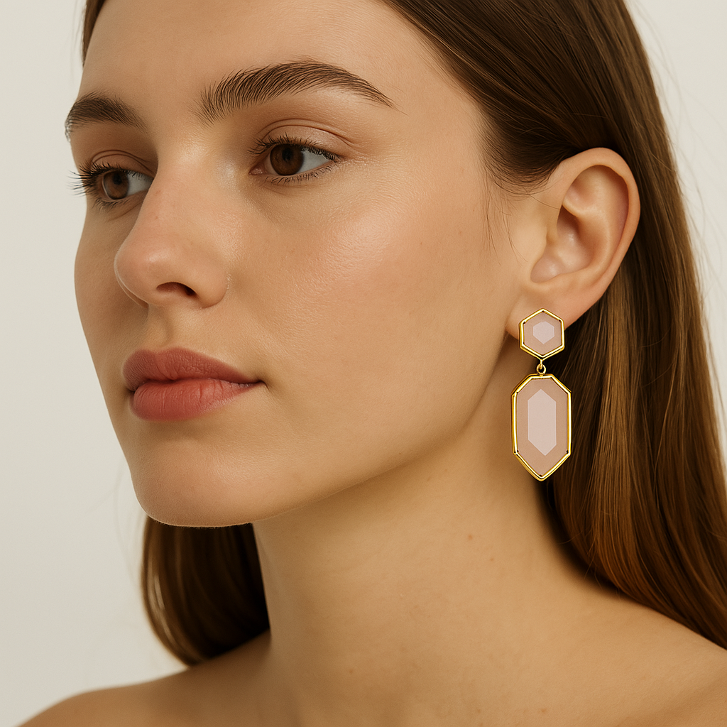 Aros Cuarzo Rosado Geométricos