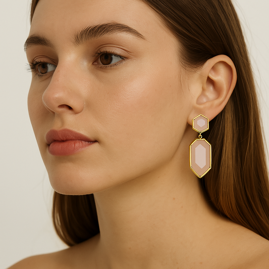 Aros Cuarzo Rosado Geométricos