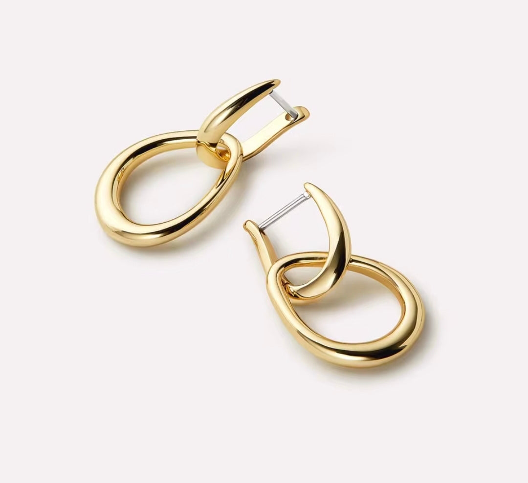 Aros Teardrop Bicolor Plata 925 - Oro 18K