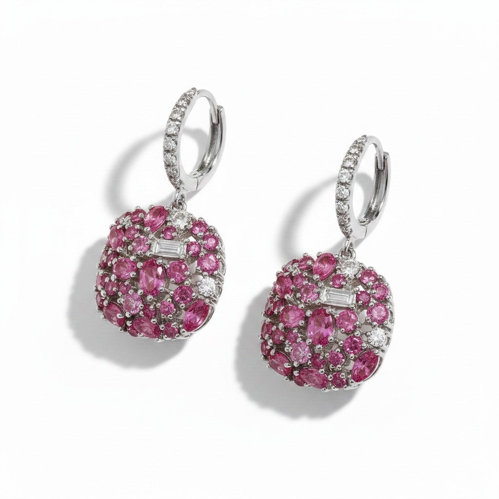 Aros Colgantes Rosados – Baño de Rodio