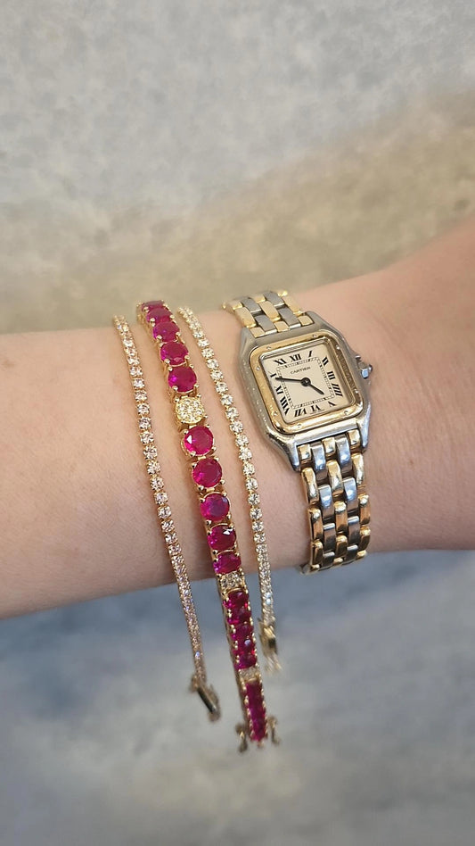 Pulsera Tennis Fucsia - Baño Oro 18k