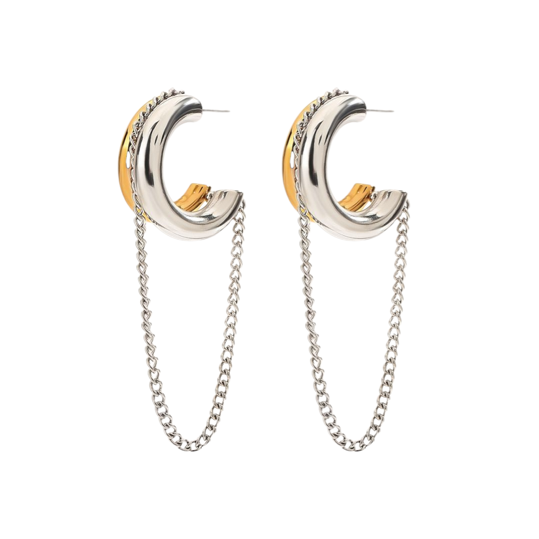 Argollas Bicolor con Cadena – Acero Inoxidable