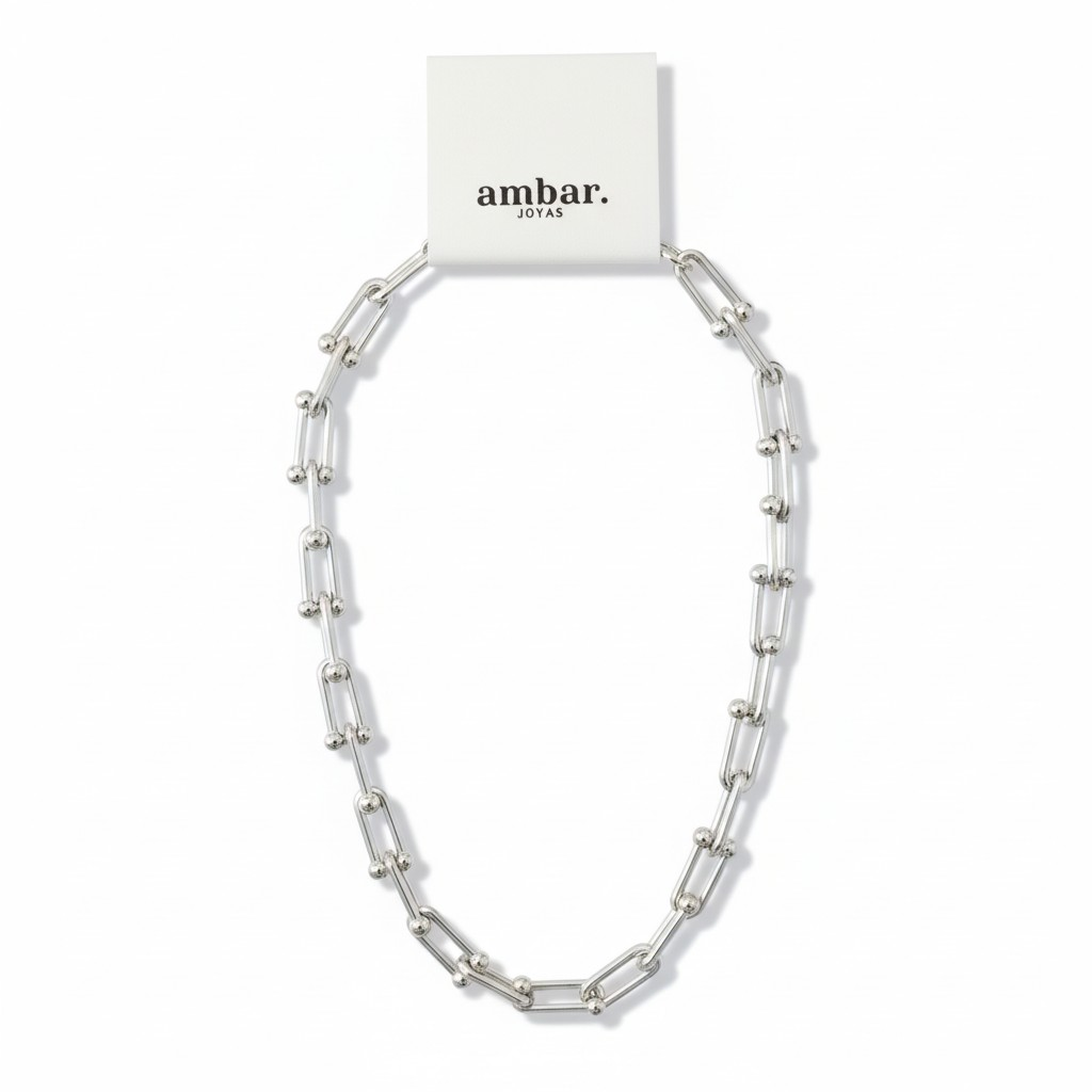 Collar Links en T Baño de Rodio – Estilo Minimal
