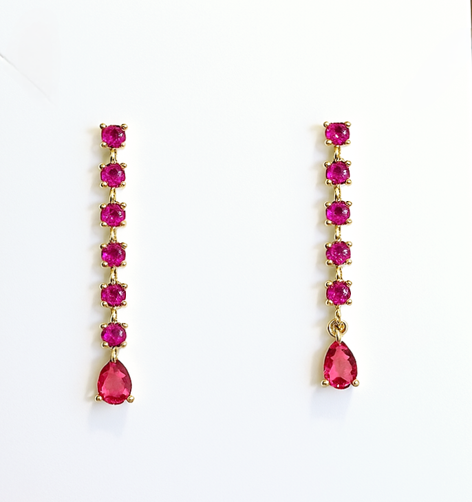 Aros Gota Rubí – Baño de Oro 18k