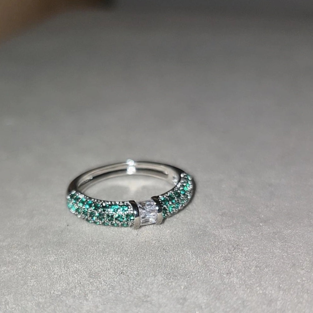 Anillo Cintillo Circonitas Verdes - Rodio - Talla 12