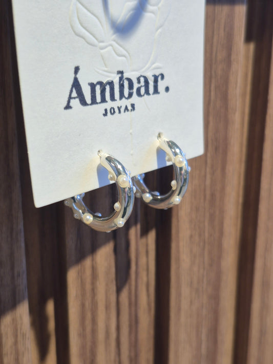 Aros Argollas con Perlas – Baño de Plata