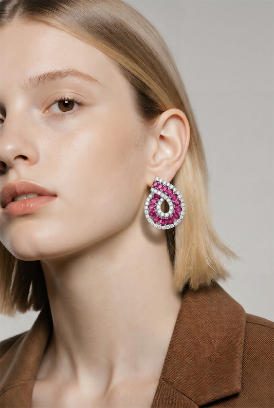 Aros Fucsia Fiesta – Baño de Rodio - Ámbar Joyas (foto 2)