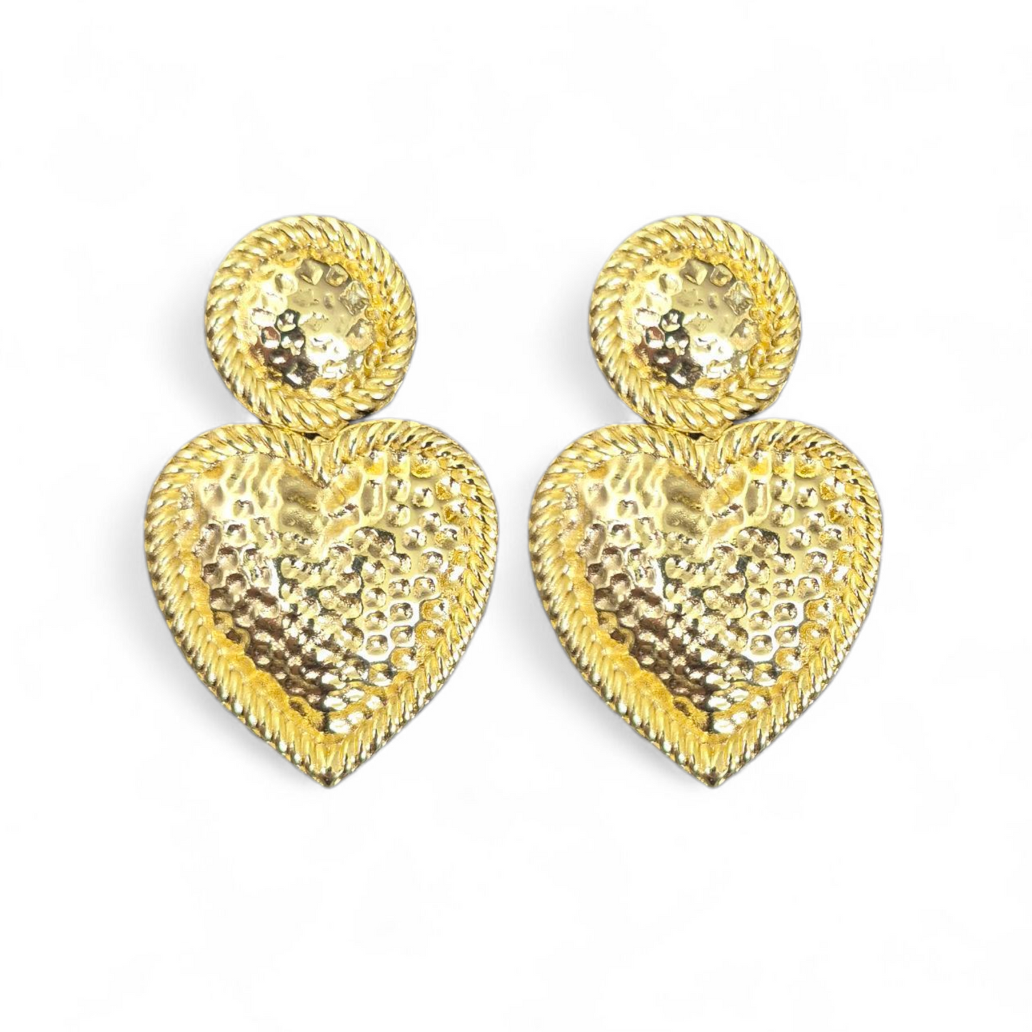 Aros Corazón Martillado 4.5cm - Baño de Oro