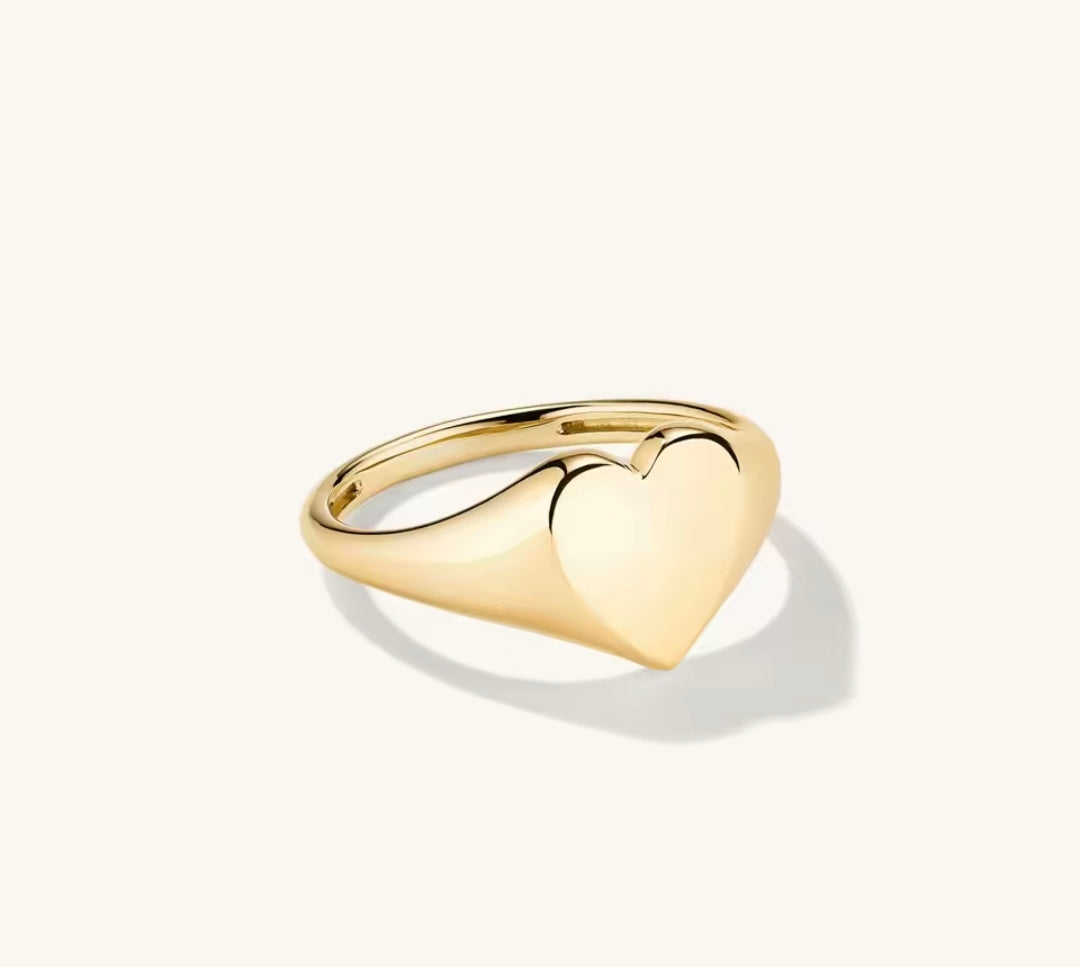 Anillo Sello Corazon Plata 925 - Oro 18k