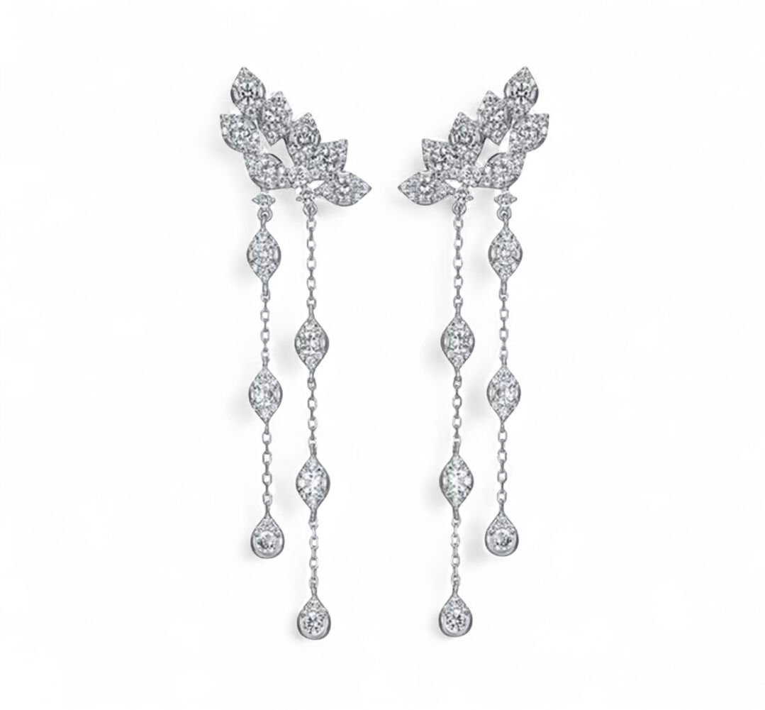 Aros Largos Hojas Shine Plata 925 – Baño de Rodio