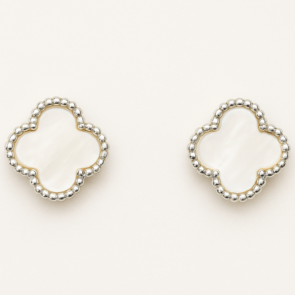 Aros Sweet Clovers Nacar Trébol Plateado