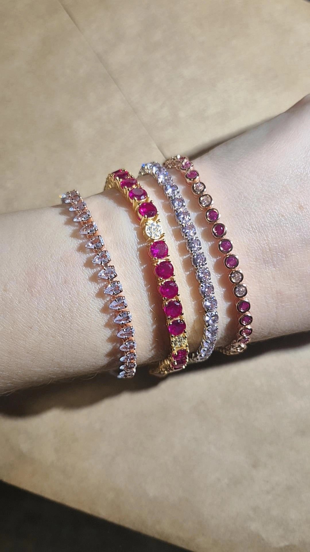 Pulsera Tennis Fucsia Bisel - Baño Oro Rosado