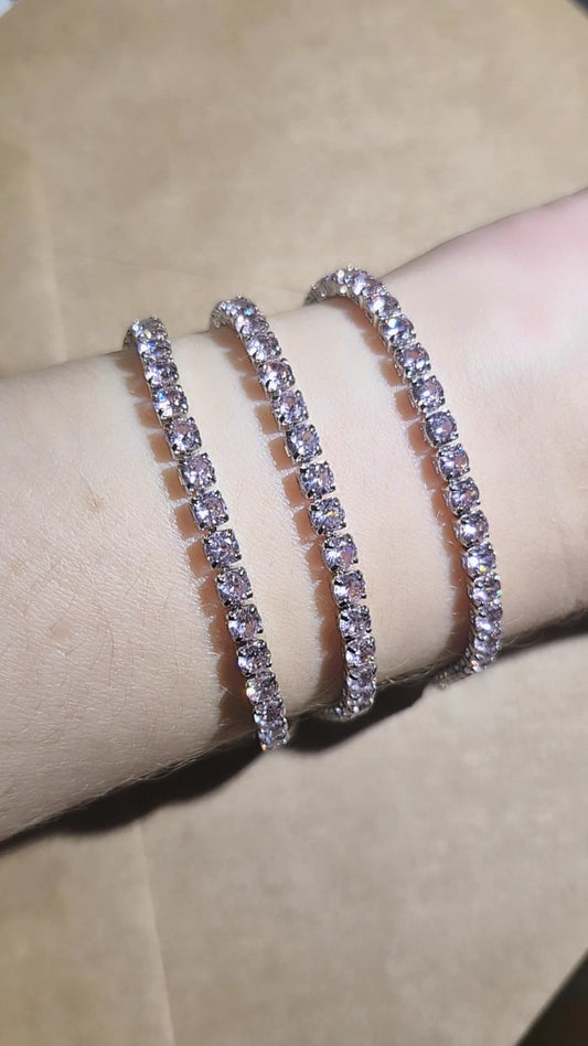 Pulsera Tennis Rosada 4mm en Baño de Oro Blanco – Circonitas Brillantes