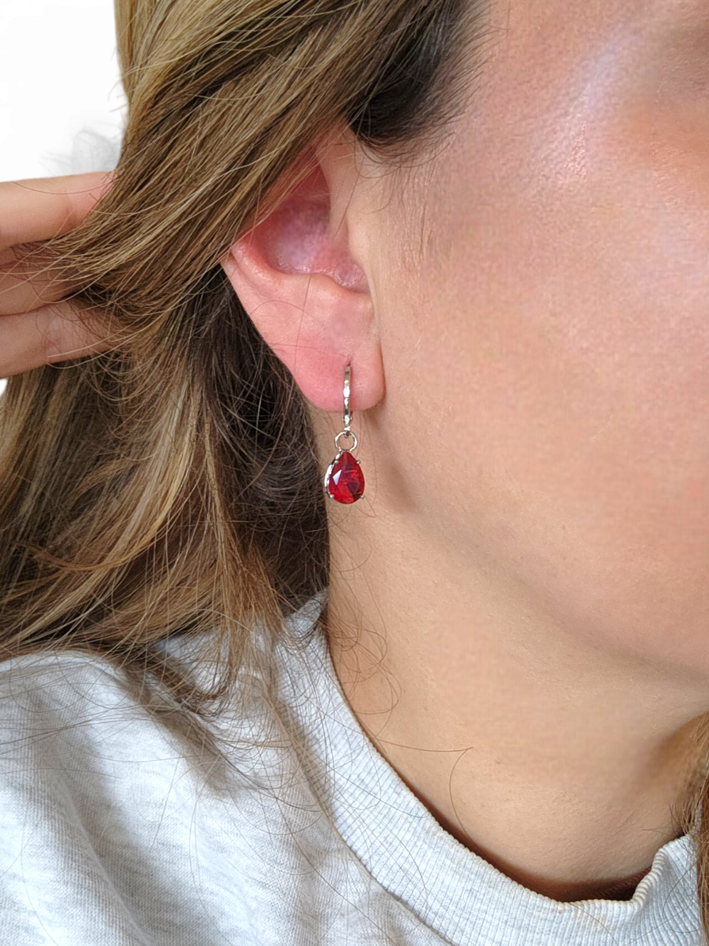 Aros Gota Rojo - Ámbar Joyas
