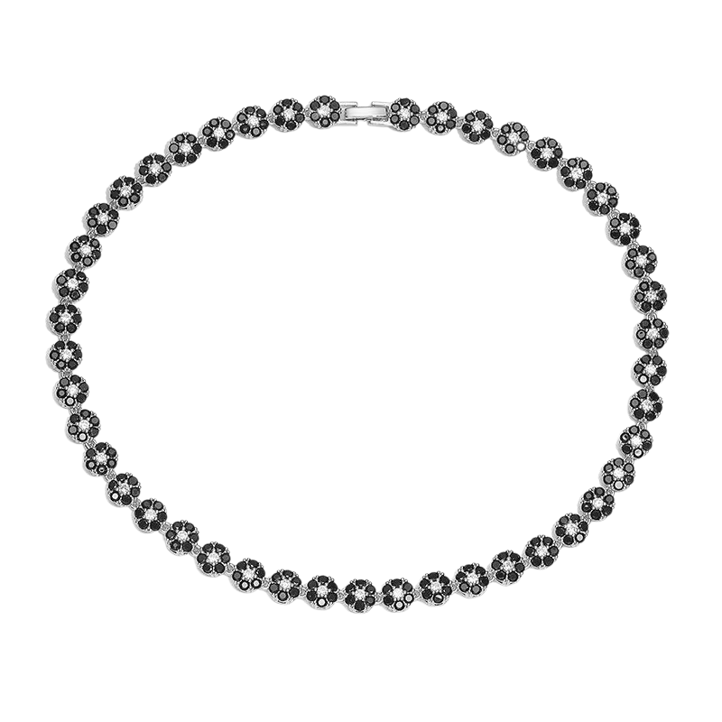 Collar Flores con Circonitas Negras - Rodio