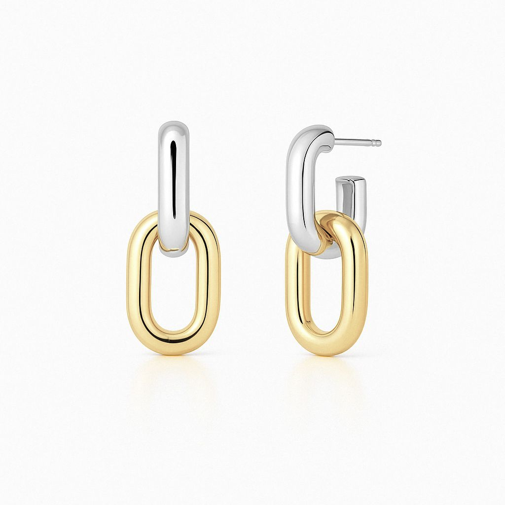 Aros Eslabones Dos Tonos Plata 925 – Rodio/Oro 18k