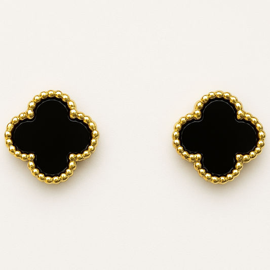 Aros Sweet Clovers Onix Trébol Dorado
