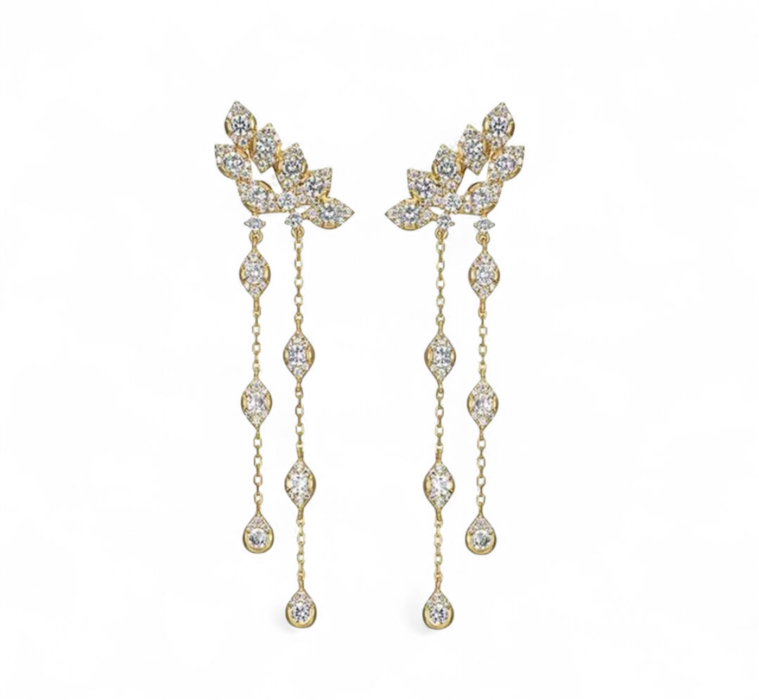 Aros Largos Hojas Shine Plata 925 – Baño de Oro