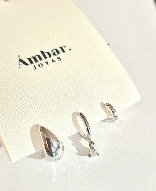 Pack 3 Aros para Piercings – Argolla Lisa, Argollita Zirconias y Argolla Argolla con Dije