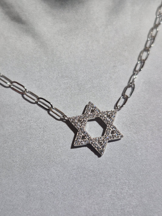 Collar Paperclip Estrella de David Plata – Plata 925