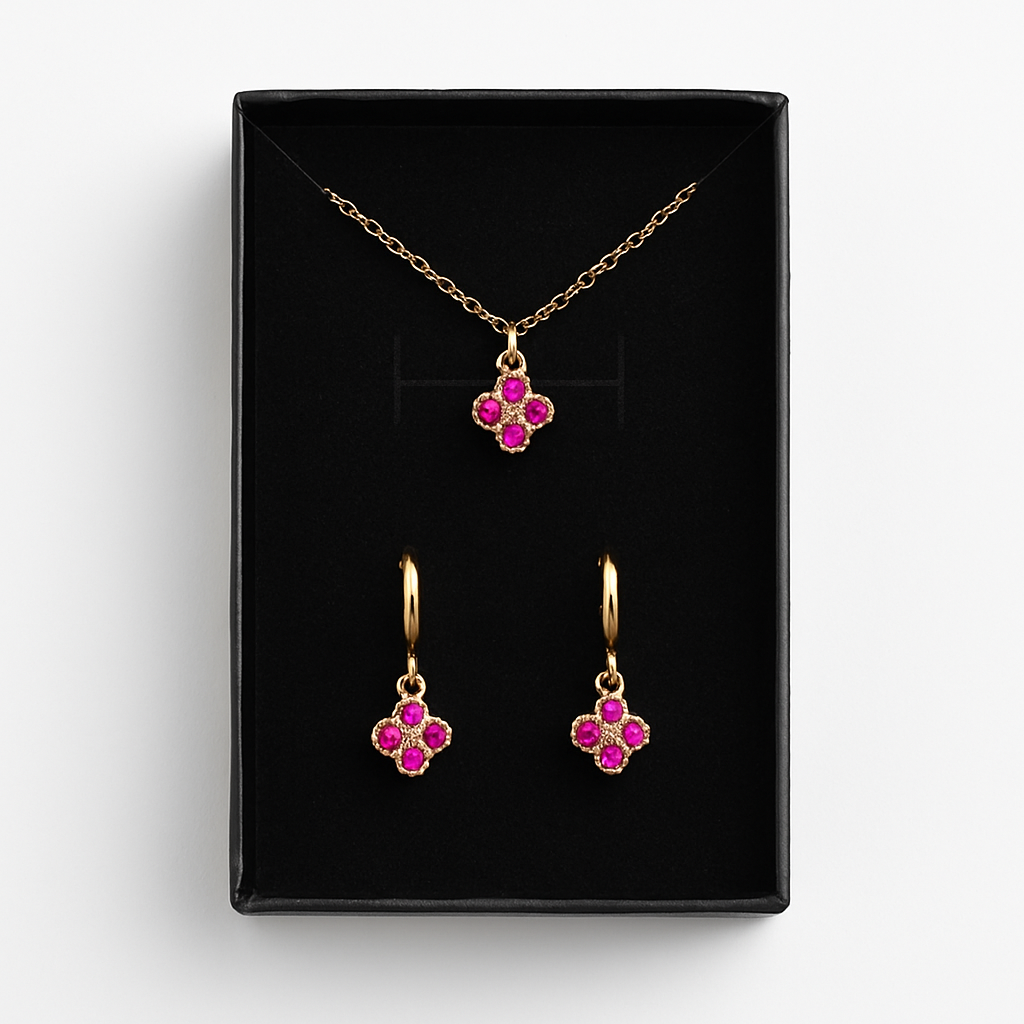 Aros Trébol Mini Clovers Fucsia