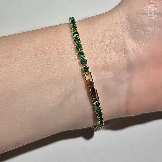 Pulsera Tennis Verde 3mm – Circonitas con Baño de Rodio