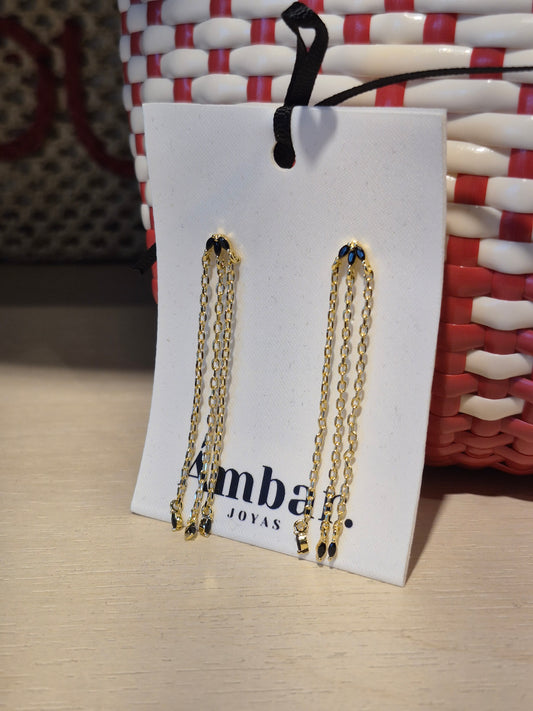 Aros Cascada 6cm Negro Plata 925 – Baño de Oro