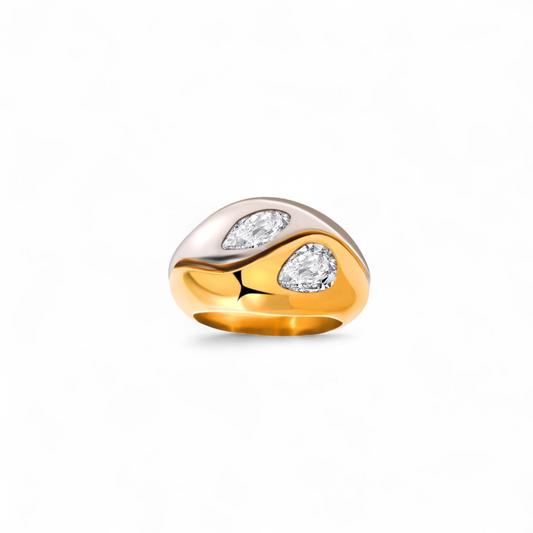 Anillo Acero Inoxidable Bicolor Corazones