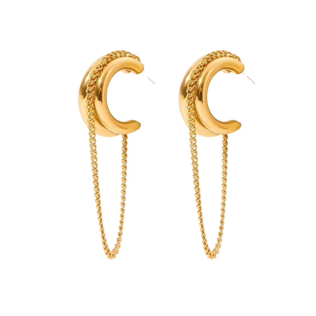 Argollas Doradas con Cadena – Acero Inoxidable Hipoalergénicos