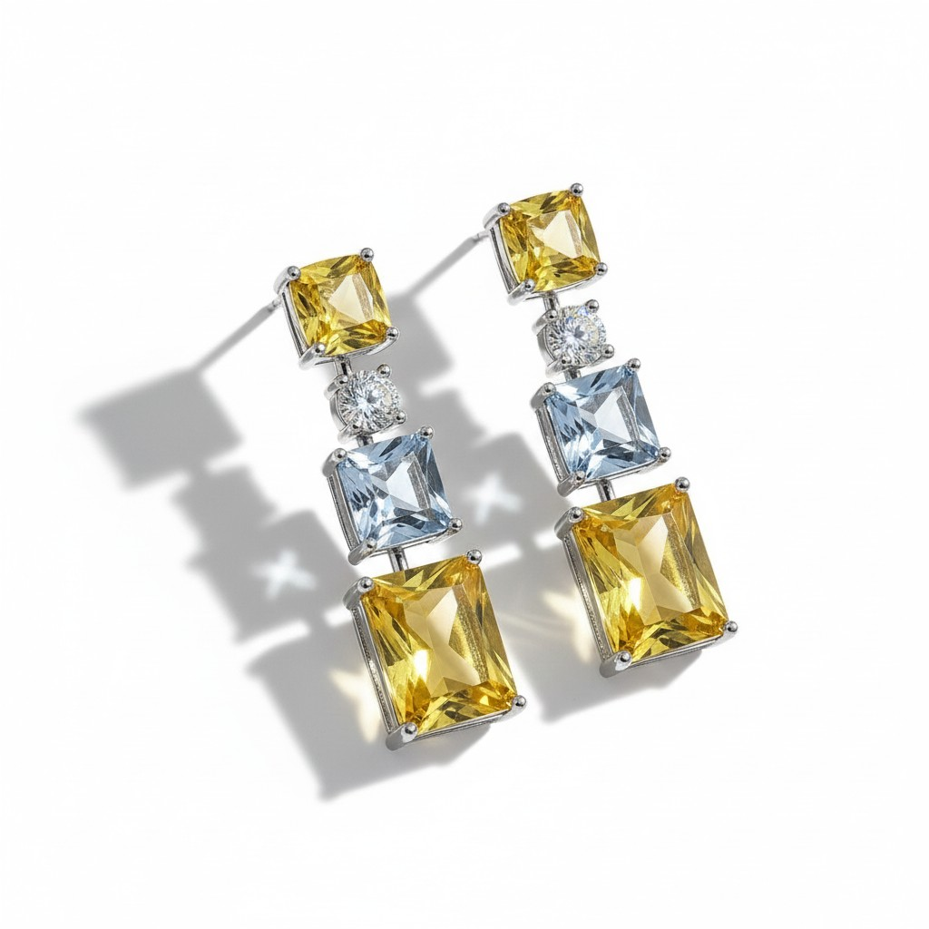 Aros Cascada Rectangulares Amarillos - Baño Rodio