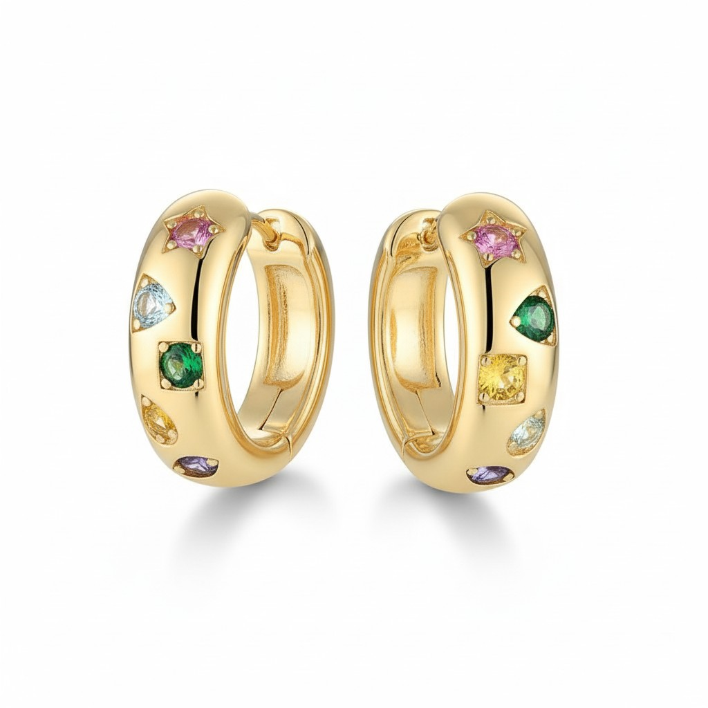 Argollas Circonitas Multicolor - Baño de Oro