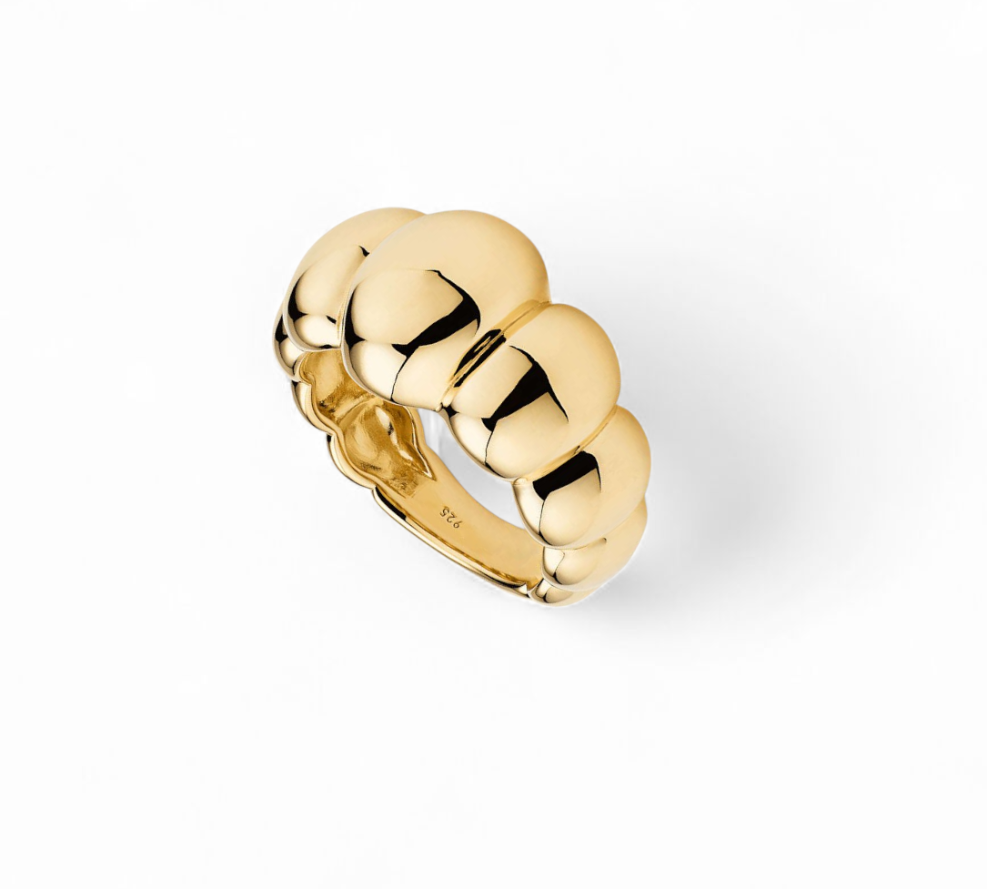 Anillo Ajustable Domo Irregular Plata 925 - Baño Dorado