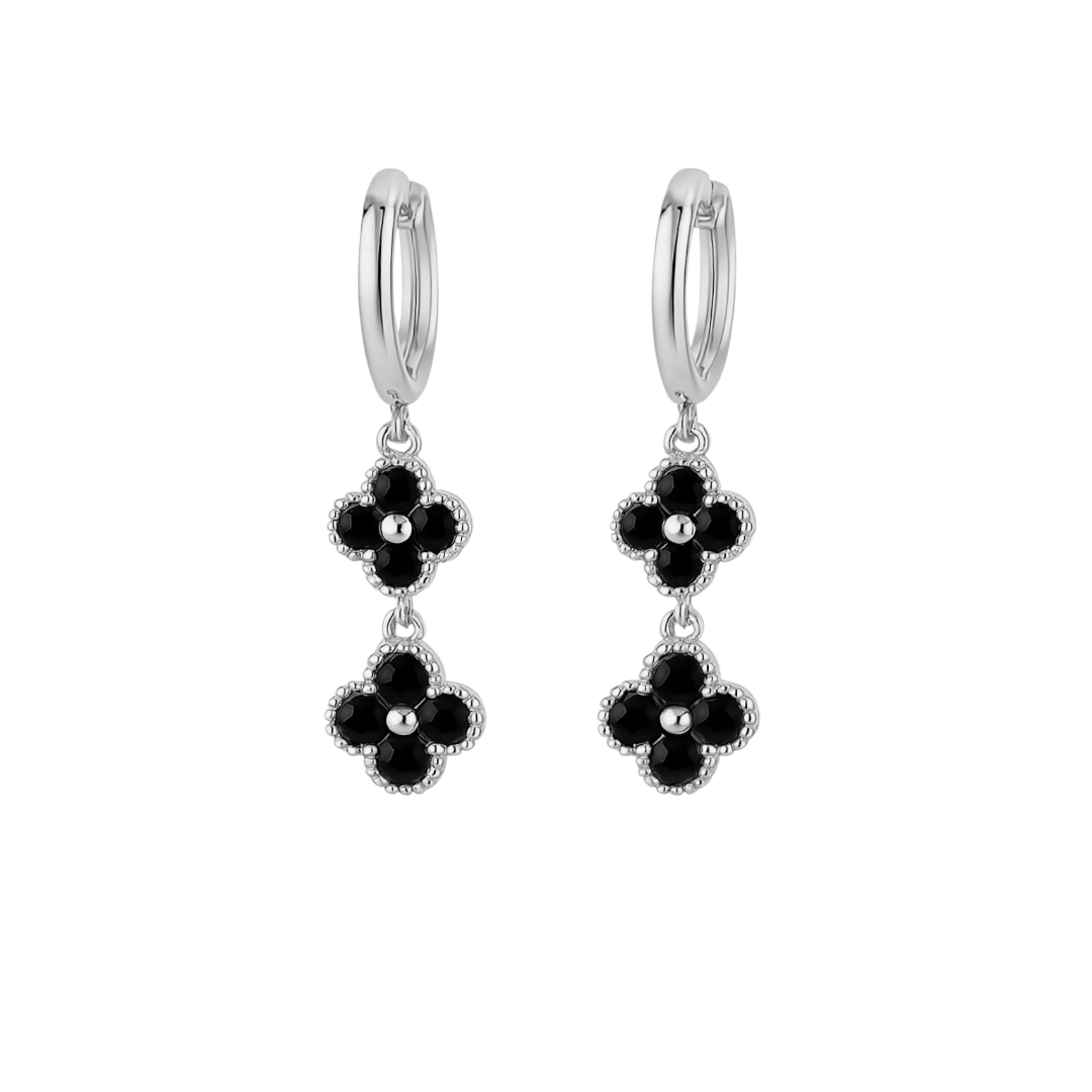 Aros Trébol Doble Mini Clovers Negro Plateado
