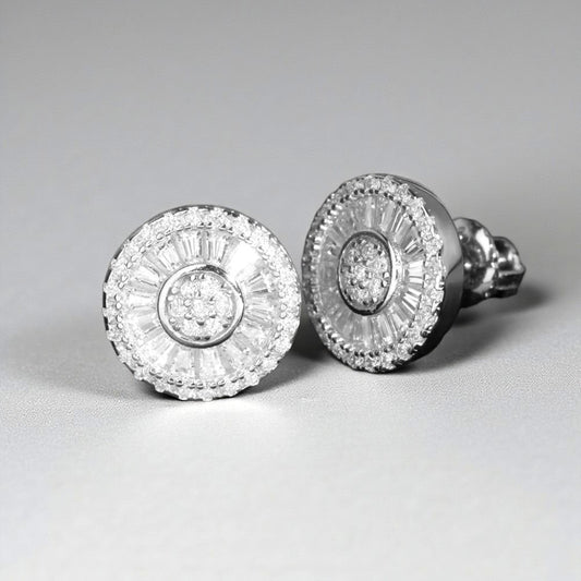 Aros Pizza de Moissanitas en Plata 925 con Baño de Rodio