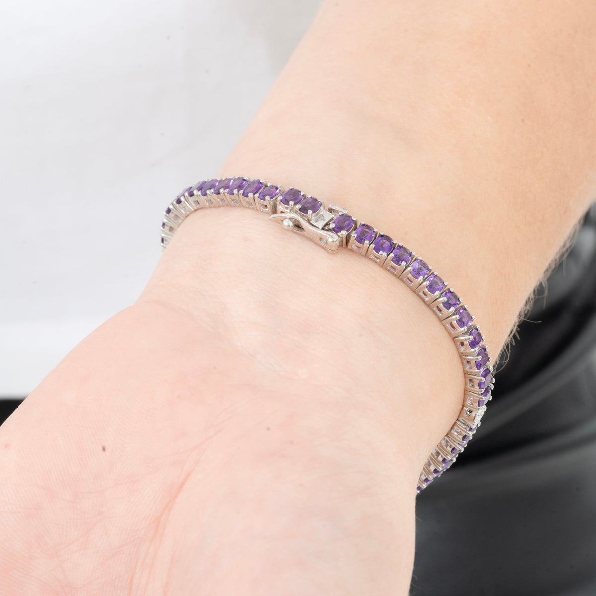 Pulsera Tennis Amatistas Naturales Ovaladas – Plata 925