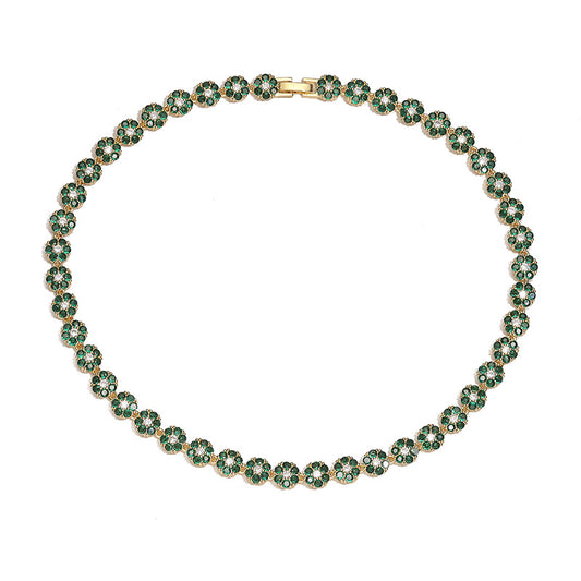 Collar de Flores con Circonitas Verdes - rodio