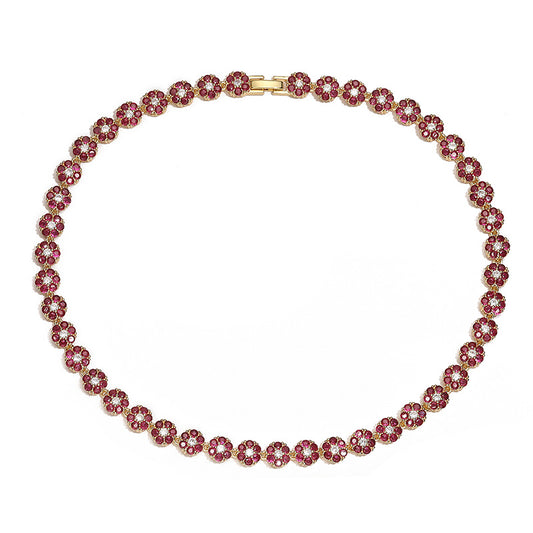 Collar de Flores con Circonitas  Rosadas - Oro