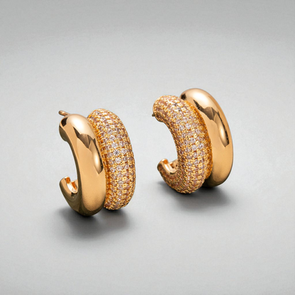 Aros Doble Hoop Pavé - Baño de Oro 18K