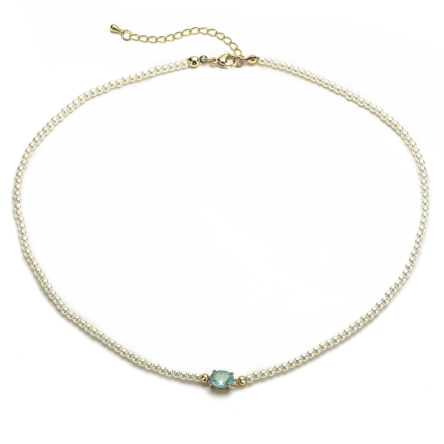 Collar de Mini Perlas con Circonia Celeste