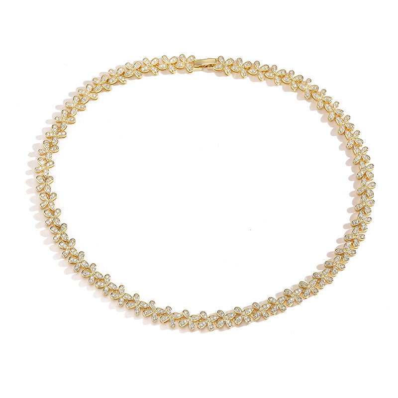 Collar de Florecitas con Circonitas Dorado - Oro 18k
