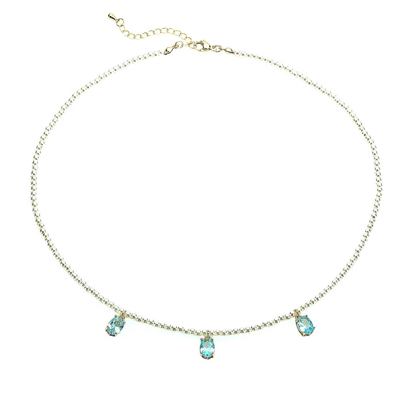 Collar Perlas & 3 Circones Azul Cielo