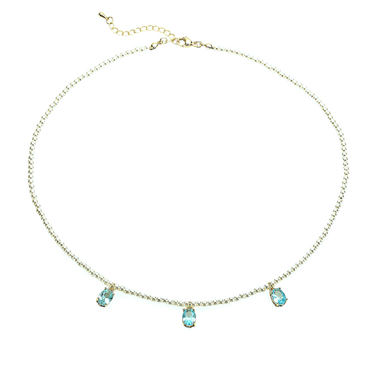 Collar Perlas & 3 Circones Azul Cielo