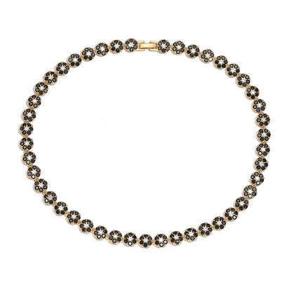 Collar de Flores con Circonitas Negras - Oro 18k