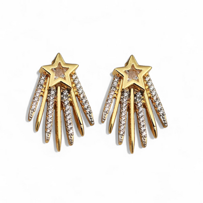 Aros Estrella Fugaz Bicolor – Baño de Oro 18k y Rodio con Circones