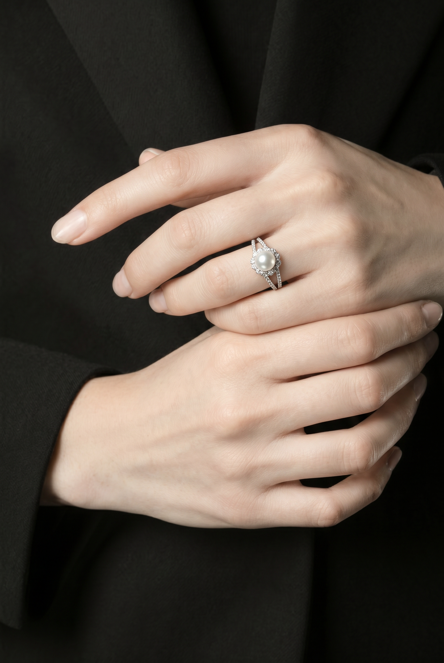 Anillo Ajustable Perla Halo - Rodio