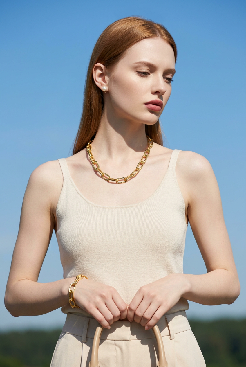 Pulsera Eslabones Ovalados Texturizados – Baño de Oro 18k - Ámbar Joyas