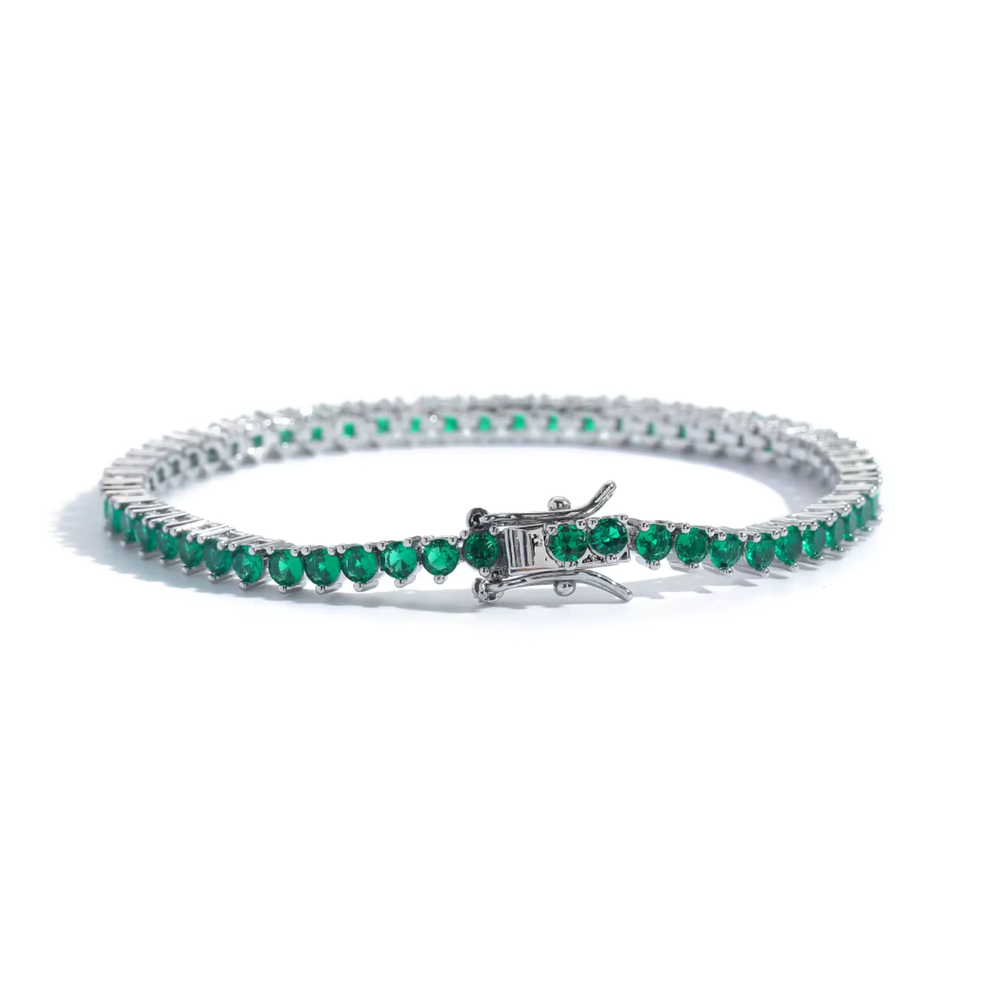 Pulsera Tennis Verde 3mm de 3 grifas - Rodio