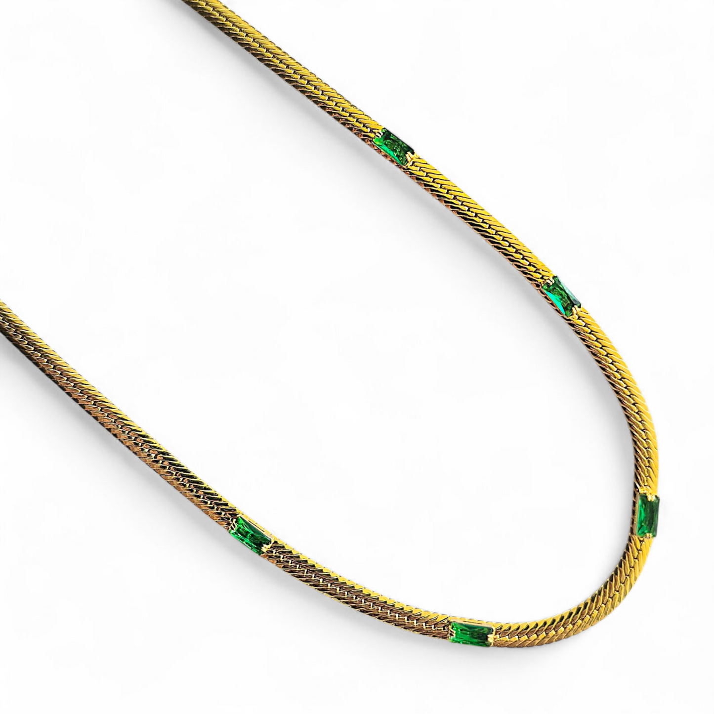 Collar Serpiente con Circonitas Verdes