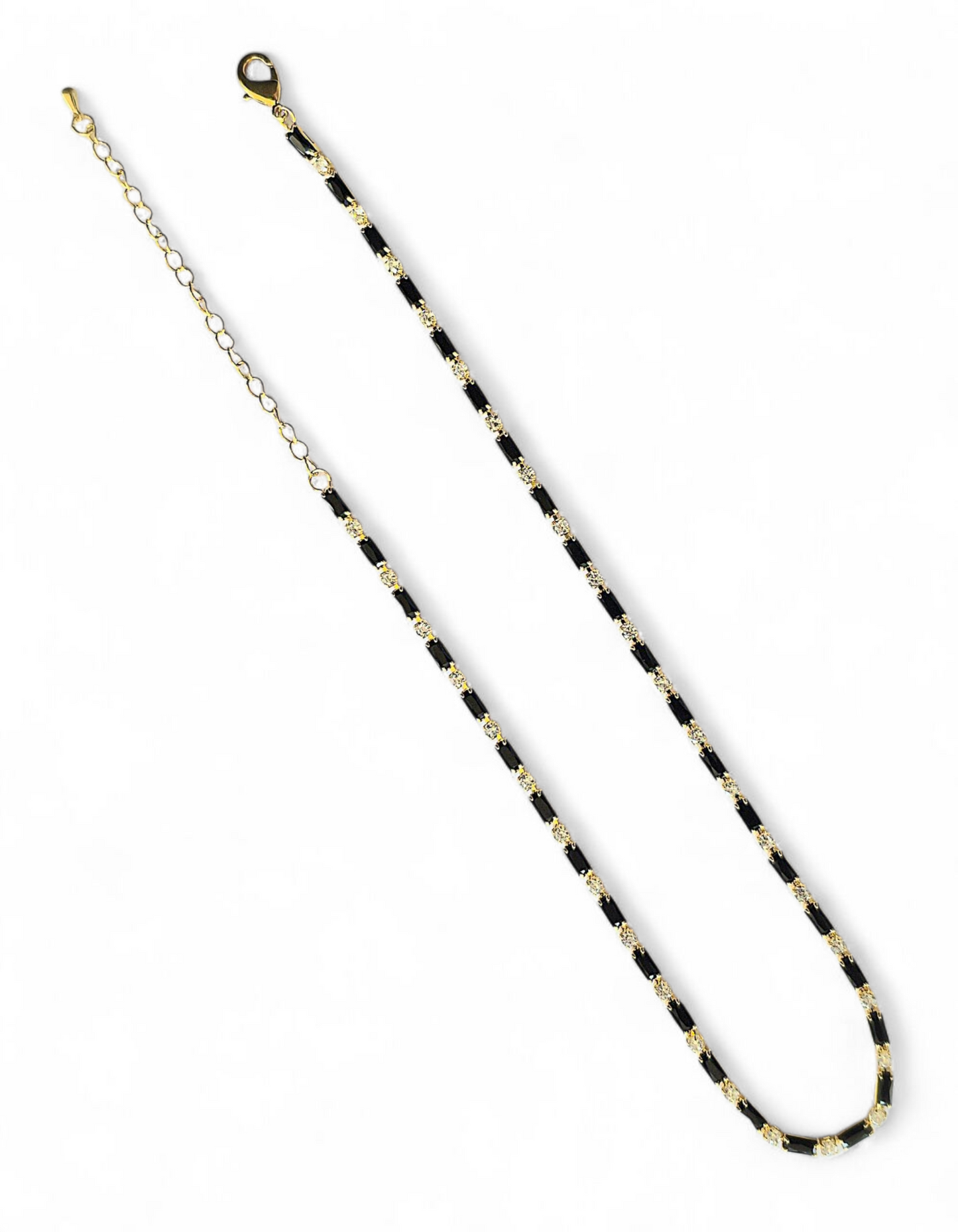 Collar Choker Tennis Baguettes Negro con Blanco